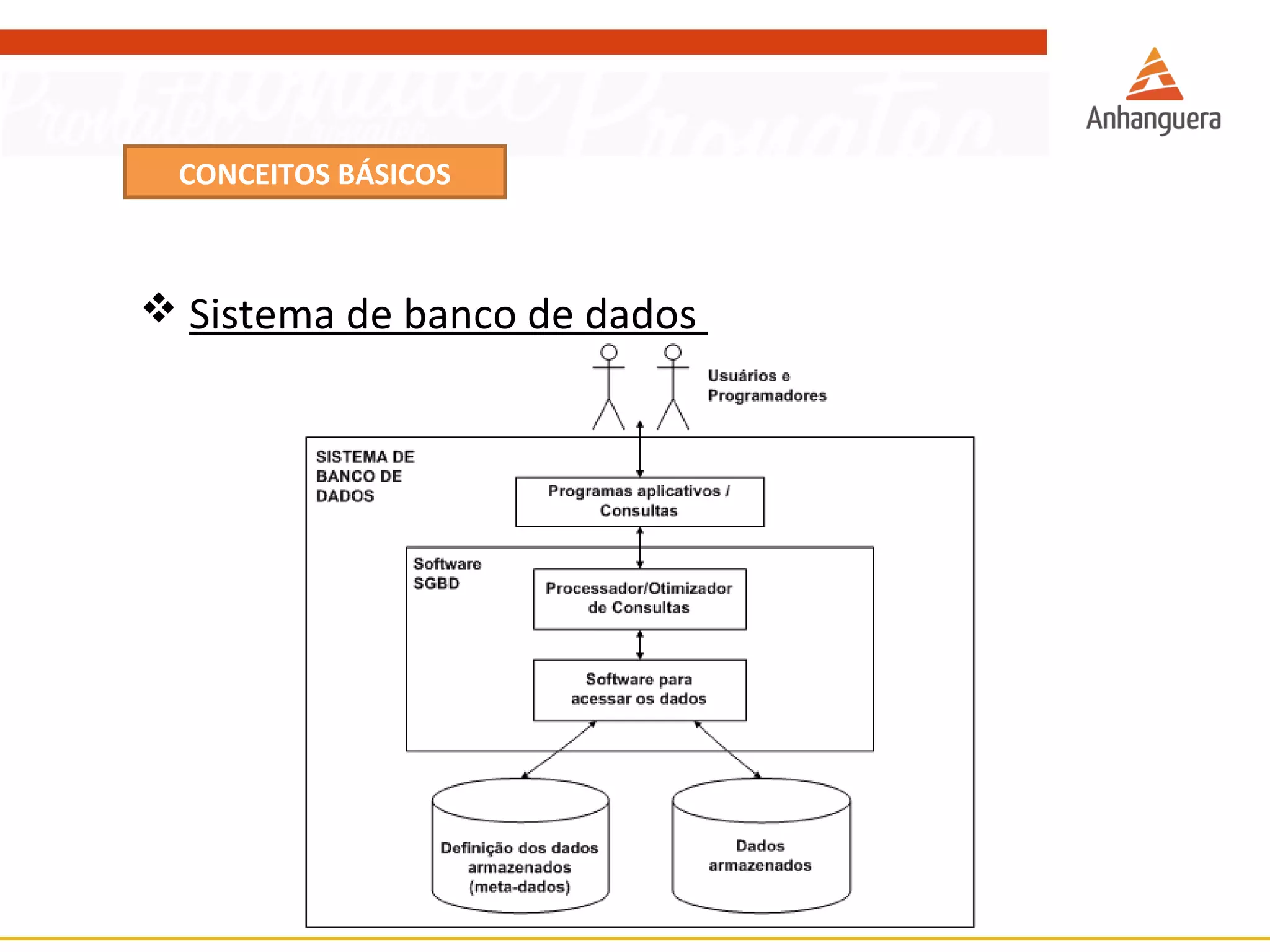 CONCEITOS BÁSICOS 
 Sistema de banco de dados 
 