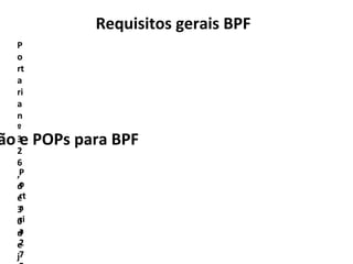 P
o
rt
a
ri
a
2
7
P
o
rt
a
ri
a
n
º
3
2
6
,
d
e
3
0
d
e
j
Requisitos gerais BPF
ão e POPs para BPF
 