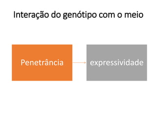 Interação do genótipo com o meio
Penetrância expressividade
 