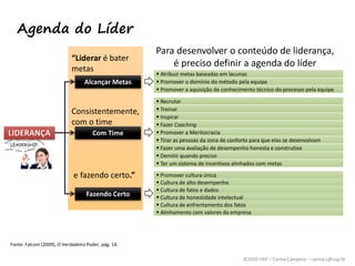 ©2020 USP – Carina Campese – carina.c@usp.br
Agenda do Líder
Fonte: Falconi (2009), O Verdadeiro Poder, pág. 14.
 Atribui...
