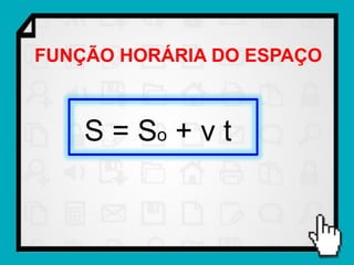 FUNÇÃO HORÁRIA DO ESPAÇO



    S = So + v t
 