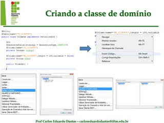 Prof Carlos Eduardo Dantas – carloseduardodantas@iftm.edu.br
Criando a classe de domínio
 