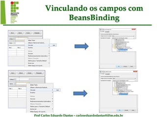 Prof Carlos Eduardo Dantas – carloseduardodantas@iftm.edu.br
Vinculando os campos com
BeansBinding
 