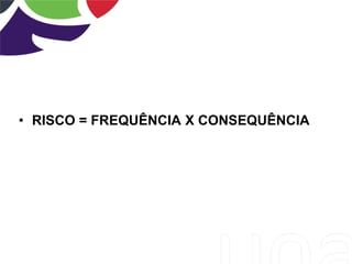 • RISCO = FREQUÊNCIA X CONSEQUÊNCIA
 