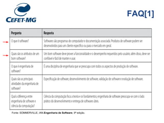 FAQ[1]
Fonte: SOMMERVILLE, IAN.Engenharia de Software. 9ª edição.
 