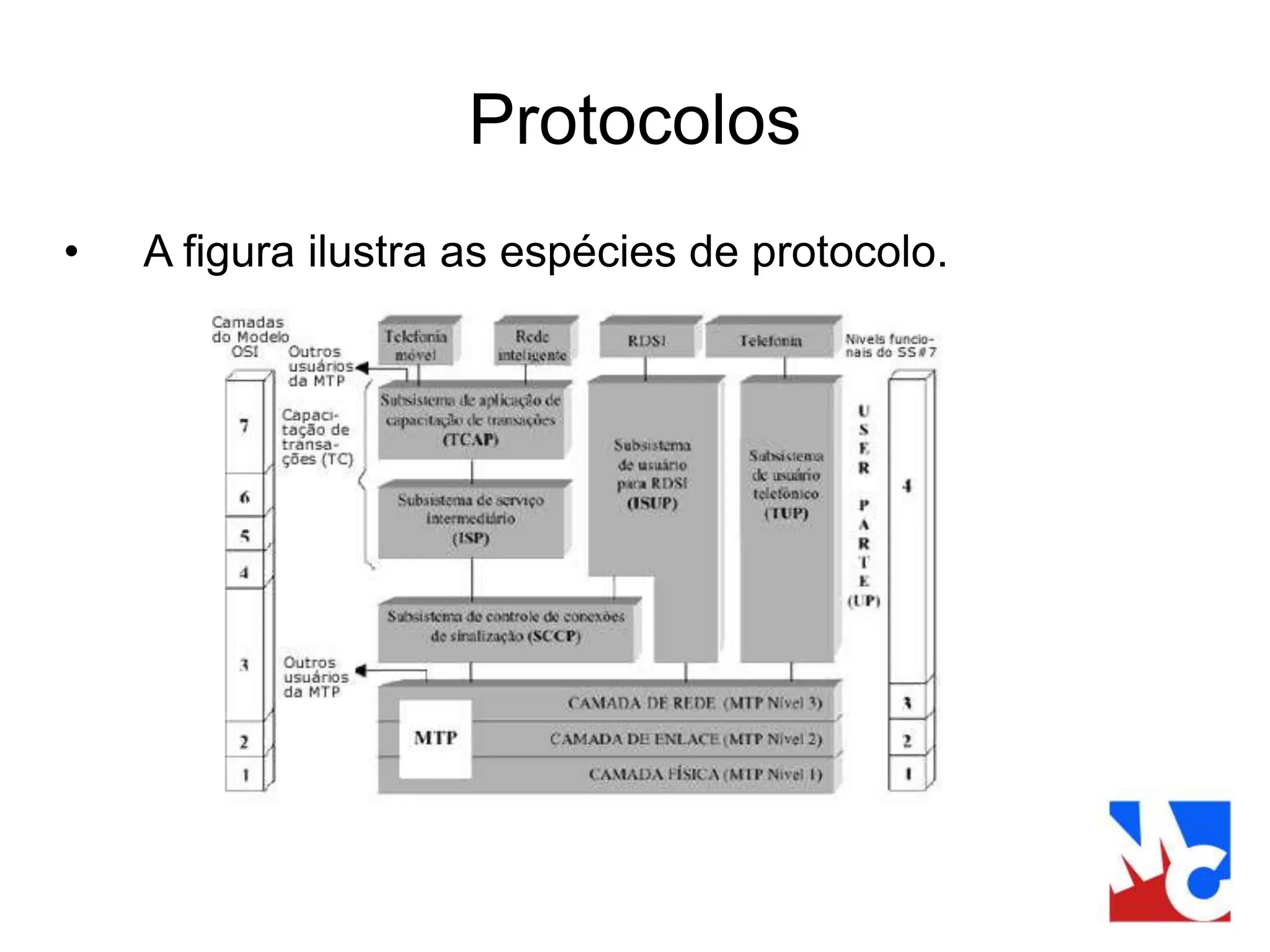 Protocolos
• A figura ilustra as espécies de protocolo.
 
