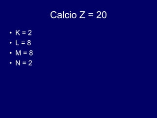 Calcio Z = 20
• K = 2
• L = 8
• M = 8
• N = 2
 
