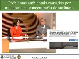 Problemas ambientais causados por
mudanças na concentração de surfatans
Profa. Daniela Machado
 