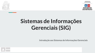 Sistemas de Informações
Gerenciais (SIG)
Introdução aos Sistemas de Informações Gerenciais
 