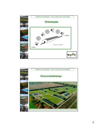 Ambiência e Instalações – suínos crescimento e terminação



               Orientação




                             Favero (2003)




Ambiência e Instalações – suínos crescimento e terminação




        Circunvizinhança




                                                            6
 