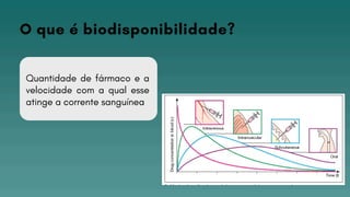 Quantidade de fármaco e a
velocidade com a qual esse
atinge a corrente sanguínea
O que é biodisponibilidade?
 