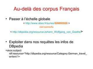 Au-delà des corpus Français <ul><li>Passer à l’échelle globale </li></ul><ul><li><  http://www.abes.fr/su/res/ 026895528  ...