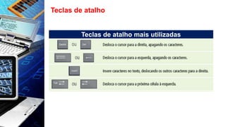 Teclas de atalho
Teclas de atalho mais utilizadas
 