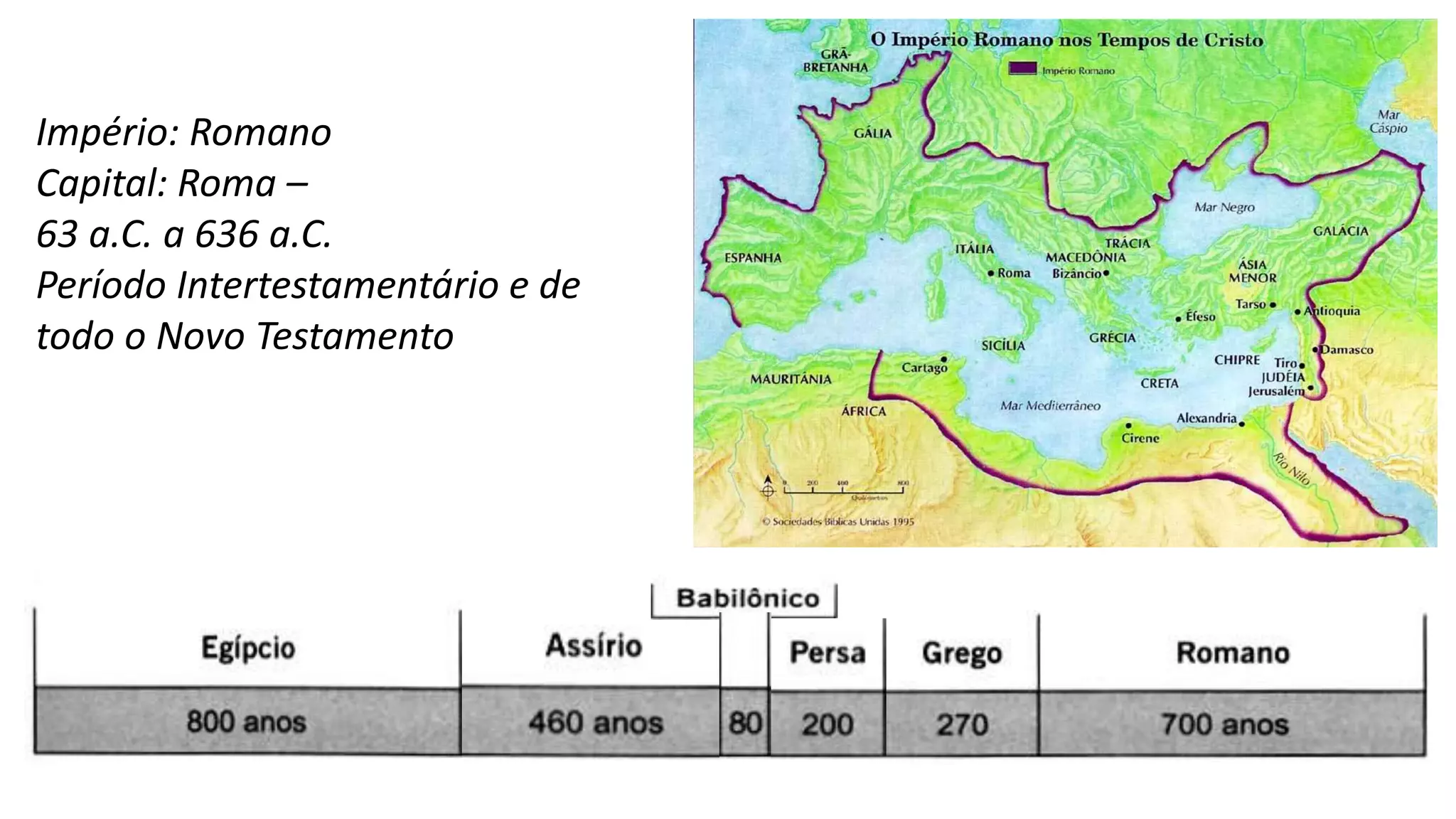 Império: Romano
Capital: Roma –
63 a.C. a 636 a.C.
Período Intertestamentário e de
todo o Novo Testamento
 