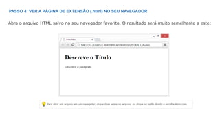 PASSO 4: VER A PÁGINA DE EXTENSÃO (.html) NO SEU NAVEGADOR
Abra o arquivo HTML salvo no seu navegador favorito. O resultado será muito semelhante a este:
 