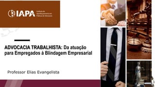 ADVOCACIA TRABALHISTA: Da atuação
para Empregados à Blindagem Empresarial
Professor Elias Evangelista
 