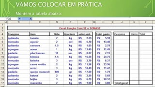 VAMOS COLOCAR EM PRÁTICA
Montem a tabela abaixo:
 
