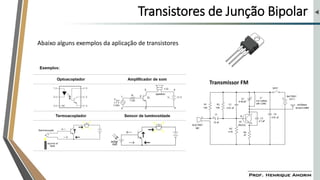 Transistores de Junção Bipolar
Transmissor FM
Abaixo alguns exemplos da aplicação de transistores
 