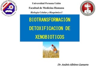 BIOTRANSFORMACIÓN
DETOXIFICACION DE
XENOBIOTICOS
Universidad Peruana Unión
Facultad de Medicina Humana
Biología Celular y Bioquímica I
Dr. Andrés Albitres Gamarra
 