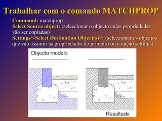 Trabalhar com o comando MATCHPROP
Command: matchprop
Select Source object: (seleccionar o objecto cujas propriedades
vão ser copiadas)
Settings/<Select Destination Object(s)>: (seleccionar os objectos
que vão assumir as propriedades do primeiro ou a opção settings)

 