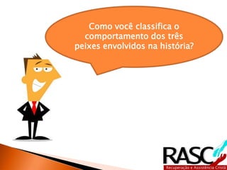 Como você classifica o
comportamento dos três
peixes envolvidos na história?
 