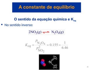 O sentido da equação química e Keq
• No sentido inverso:
A constante de equilíbrio
30
 