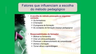 Fatores que influenciam a escolha
do método pedagógico
 