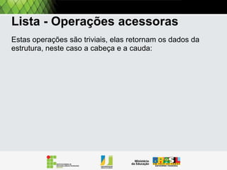 Atividade
Considerando apenas as 4 operações (Cons, Vazia, Primeiro, Resto) ,
podemos codificar diversas outras funções. No papel, codifiquem as
funções abaixo (versão iterativa e recursiva):
a) int soma (List l )
ex: soma [1,2,6] → 9
b) int produto (List l )
ex: produto [1,2,6] -> 12
c) void imprimir (List a)
ex: imprimir ([1,2]) → [1,2]
d) List concatena (List l1,List l2)
ex: concatena ([1,2],[3,4]) → [1,2,3,4]

 