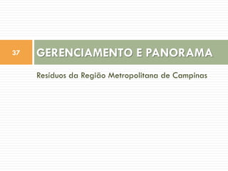 37

GERENCIAMENTO E PANORAMA
Resíduos da Região Metropolitana de Campinas

 