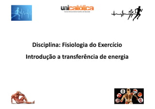 Disciplina: Fisiologia do Exercício
Introdução a transferência de energia
 