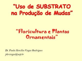 “Uso de SUBSTRATO
na Produção de Mudas”
“Floricultura e Plantas
Ornamentais”
Dr. Paulo Hercílio Viegas Rodrigues
phrviegas@usp.br
 