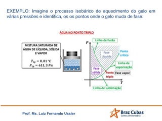 Prof. Ms. Luiz Fernando Ussier
EXEMPLO: Imagine o processo isobárico de aquecimento do gelo em
várias pressões e identifica, os os pontos onde o gelo muda de fase:
 