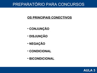 PROAB 2010 AULA 3 PREPARATÓRIO PARA CONCURSOS OS PRINCIPAIS CONECTIVOS CONJUNÇÃO DISJUNÇÃO NEGAÇÃO CONDICIONAL BICONDICIONAL 