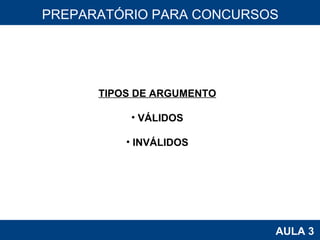 PROAB 2010 AULA 3 PREPARATÓRIO PARA CONCURSOS TIPOS DE ARGUMENTO VÁLIDOS INVÁLIDOS 