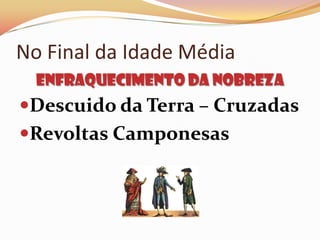 No Final da Idade MédiaEnfraquecimento da NobrezaDescuido da Terra – CruzadasRevoltas Camponesas