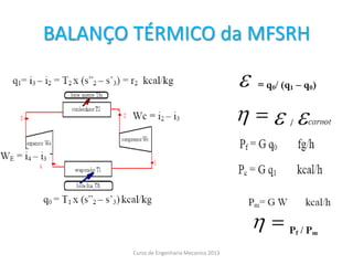 BALANÇO TÉRMICO da MFSRH
Curso de Engenharia Mecanica 2013
 