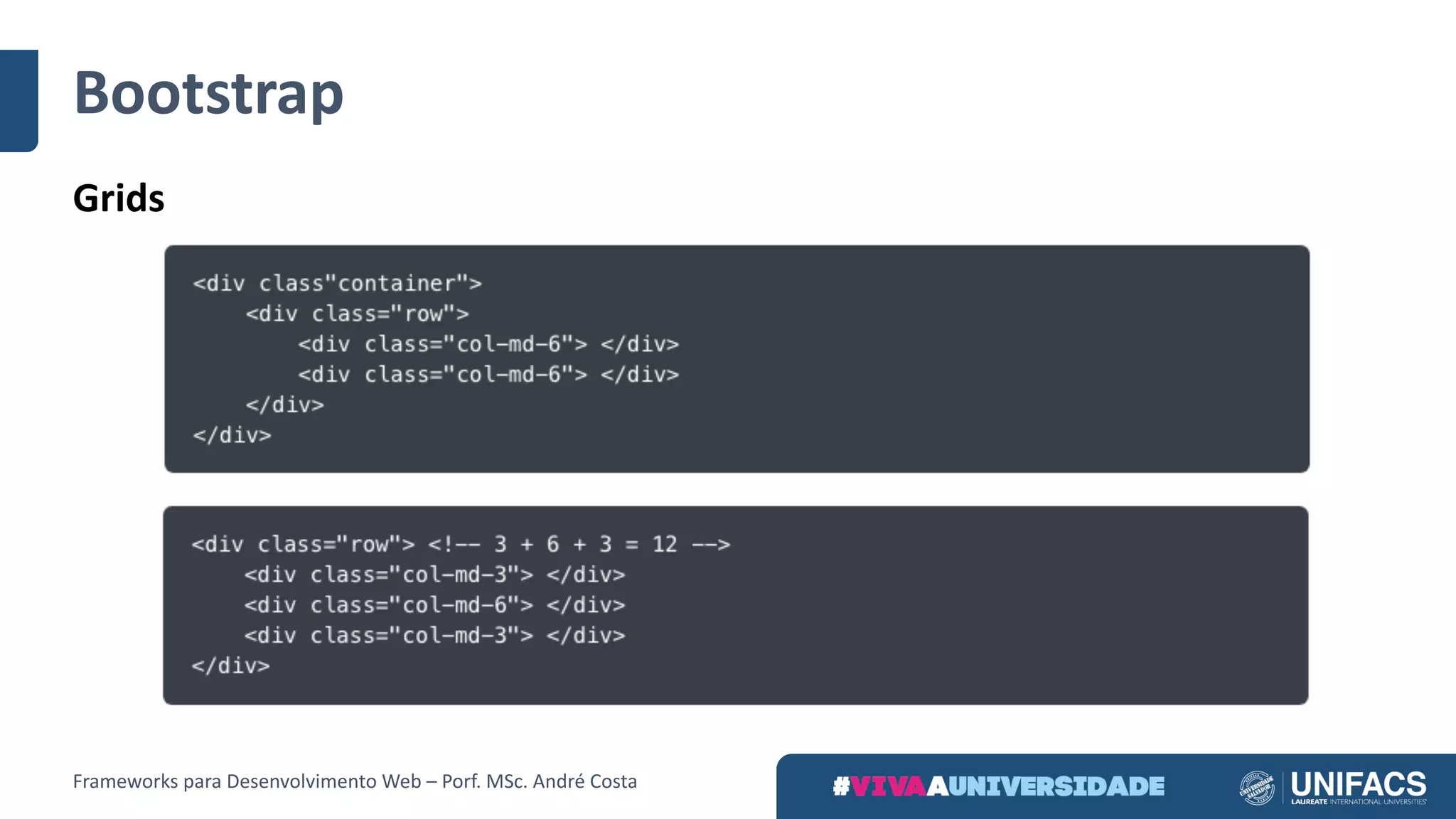 Bootstrap
Grids
Frameworks	para	Desenvolvimento	Web	– Porf.	MSc.	André	Costa
 