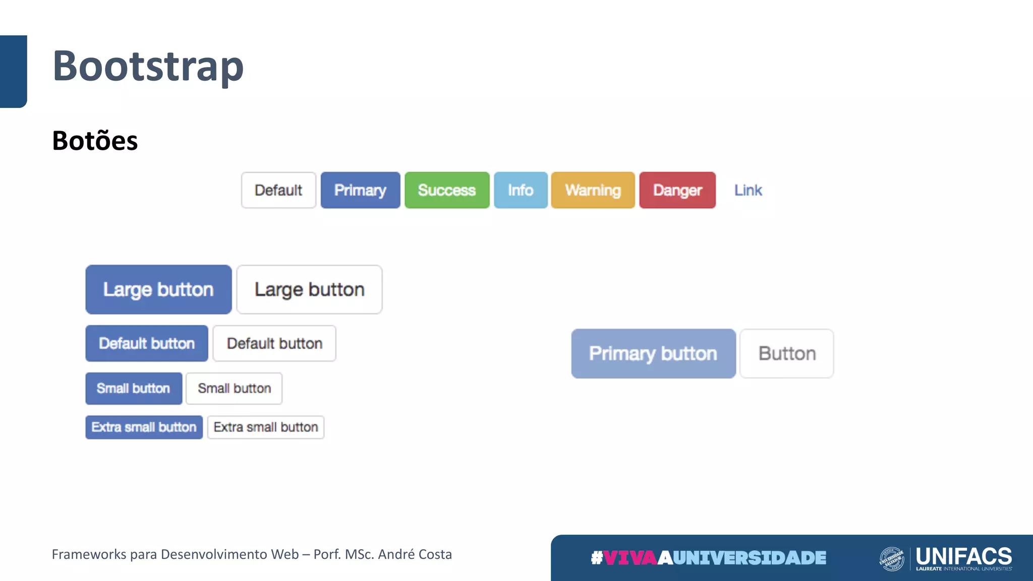 Bootstrap
Botões
Frameworks	para	Desenvolvimento	Web	– Porf.	MSc.	André	Costa
 
