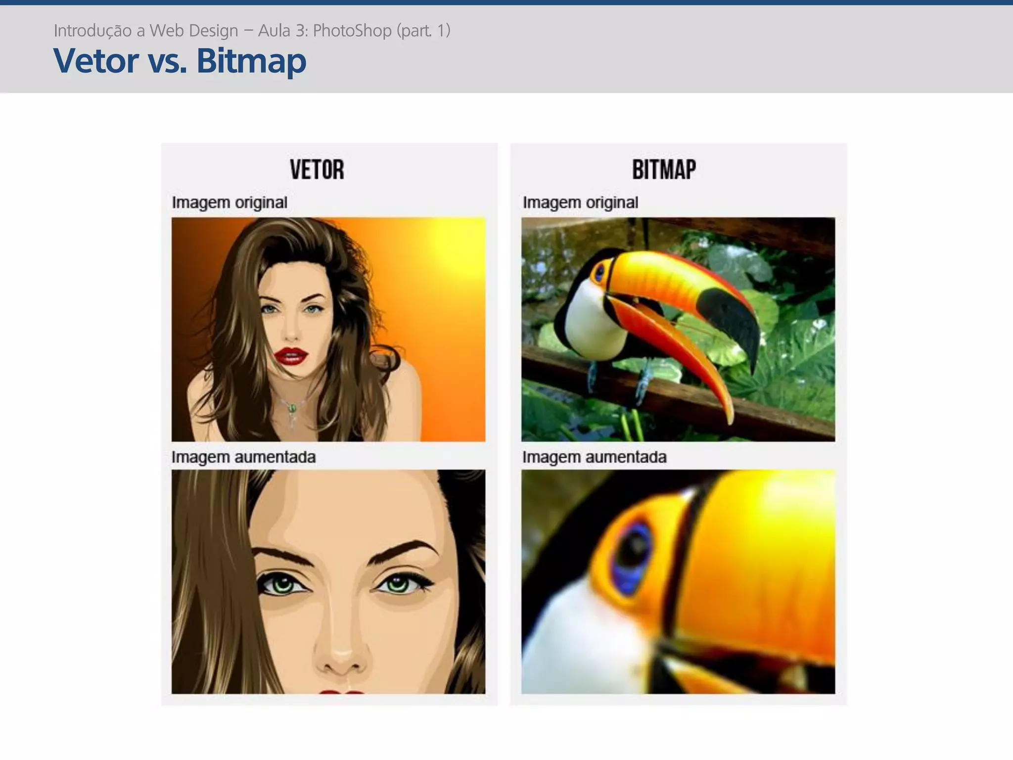 Introdução a Web Design – Aula 3: PhotoShop (part. 1)
Vetor vs. Bitmap
 