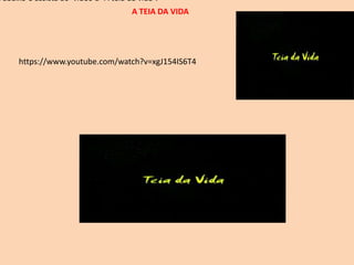 A TEIA DA VIDA
k abaixo e assista ao vídeo a “A teia da vida”.
https://www.youtube.com/watch?v=xgJ154IS6T4
 