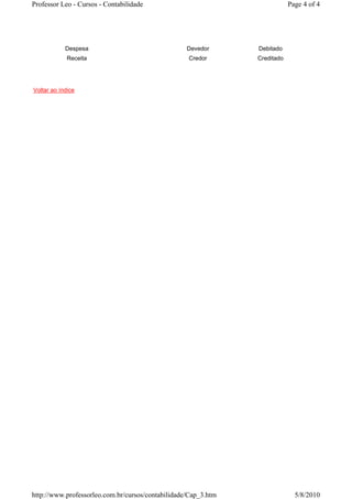 Professor Leo - Cursos - Contabilidade                                      Page 4 of 4




            Despesa                                Devedor      Debitado
             Receita                               Credor       Creditado




Voltar ao índice




http://www.professorleo.com.br/cursos/contabilidade/Cap_3.htm                 5/8/2010
 