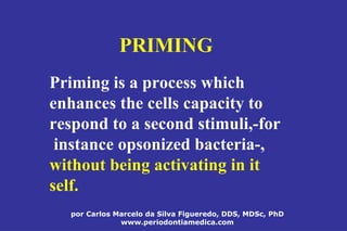 por Carlos Marcelo da Silva Figueredo, DDS, MDSc, PhD
www.periodontiamedica.com
PRIMING
Priming is a process which
enhances the cells capacity to
respond to a second stimuli,-for
instance opsonized bacteria-,
without being activating in it
self.
 