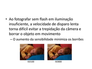 Uma sensibilidade ISO mais alta possibilita capturar o objeto sem a iluminação artificial de um flashISO100ISO800