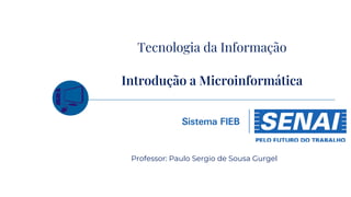 Introdução a Microinformática
Tecnologia da Informação
Professor: Paulo Sergio de Sousa Gurgel
 