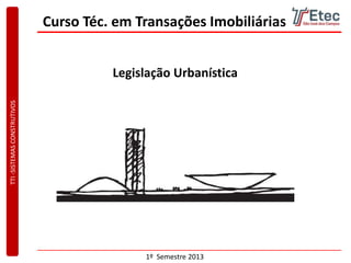 TTI-SISTEMASCONSTRUTIVOS
1º Semestre 2013
Legislação Urbanística
Curso Téc. em Transações Imobiliárias
 