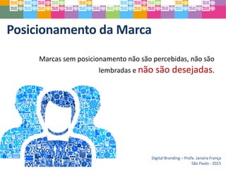 Posicionamento da Marca
Digital Branding – Profa. Janaíra França
São Paulo - 2015
Marcas sem posicionamento não são percebidas, não são
lembradas e não são desejadas.
 