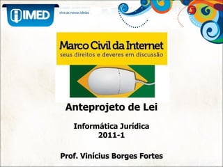 Anteprojeto de Lei Informática Jurídica 2011-1 Prof. Vinícius Borges Fortes 