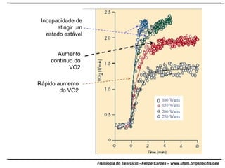 Rápido aumento do VO2 Aumento contínuo do VO2 Incapacidade de atingir um estado estável 