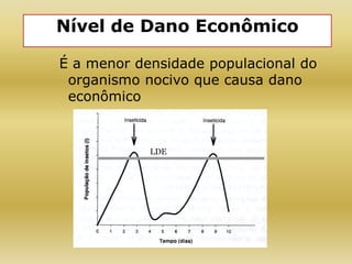 É a menor densidade populacional do
organismo nocivo que causa dano
econômico
Nível de Dano Econômico
 