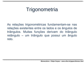Trigonometria As relações trigonométricas fundamentam-se nas relações existentes entre os lados e os ângulos de triângulos. Muitas funções derivam do triângulo retângulo – um triângulo que possui um ângulo reto.  